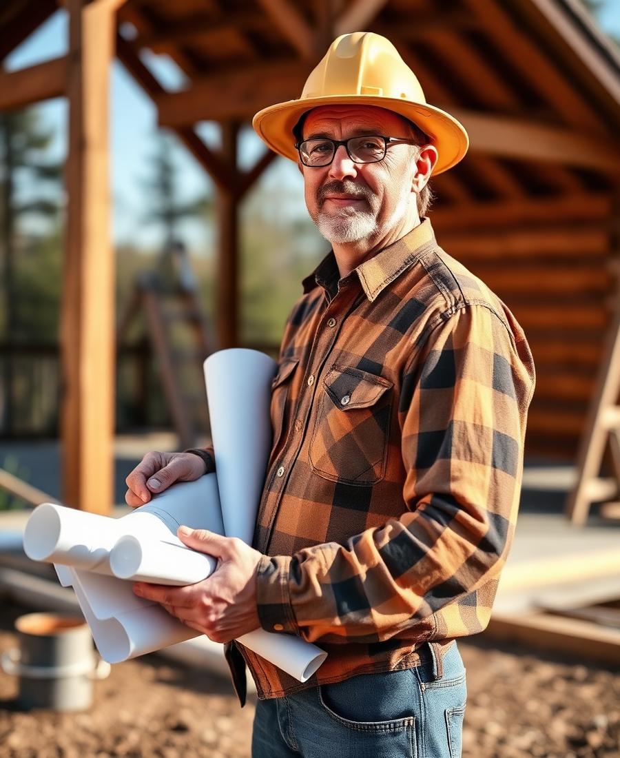 Franco, founder of Franco's A-Frames, on site with plans